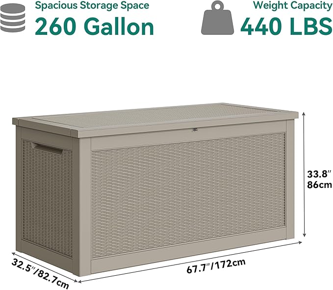YITAHOME 260 Gallon XXL Large Deck Box, Outdoor Resin Storage Box, Lockable Storage Container for Patio Cushions, Furniture, Garden Tools, Water Resistant (Brown)