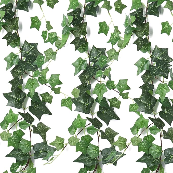 RECUTMS 6 Strands Artificial Vines Ivy Garland 6.4Ft Fake Vine with Silk Green Leaves Ivy Vines Faux Hanging Plants Greenery Decoration Vines for Home Wall Wedding Room Indoor Outdoor Decor(lvy)