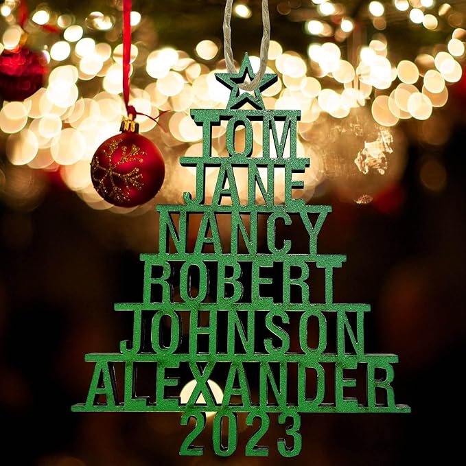 2025 Personalized Christmas Ornaments Family of 2/3/4/5/6/7/8,Custom Christmas Tree Ornaments Deorations with Names,Customized Xmas Ornament Tree Deorations,Personalized Wooden Ornament Gifts