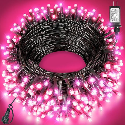 Christmas Lights Outdoor, 80FT 240 LED Christmas Tree Lights, Waterproof & 8 Modes & Timer, Connectable Green Wire String Light for Indoor Home Garden Xmas Party Holiday Decorations, Pink