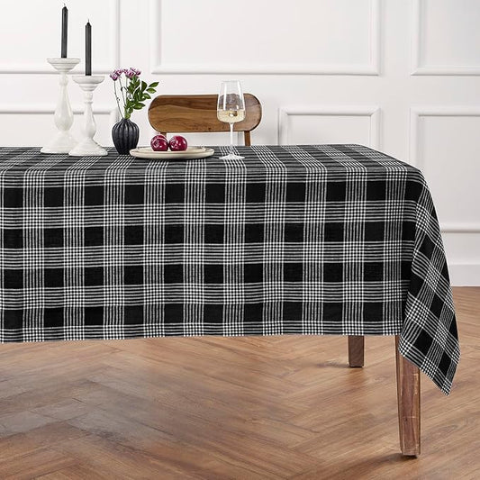 Solino Home Linen Plaid Tablecloth 60 x 144 Inch - 100% Pure Linen Glen Check Black and White Table Cloth for Rectangle Tables - Machine Washable Tablecloth for Fall, Autumn, Halloween, Thanksgiving