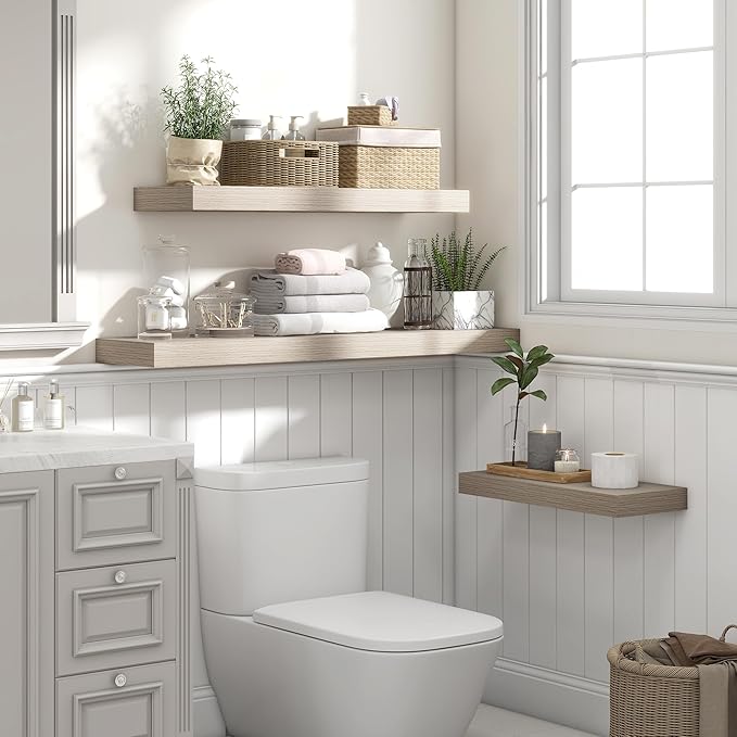 Heimlove 36 Inch Floating Shelves for Wall Set of 2,Wall Shelves for Storage & Decor - Heavy Duty with Invisible Brackets,Perfect for Living Room,Bedroom,Home Office-Grey