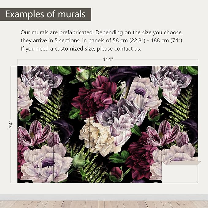 AFZEVEB-Purple Peony Wallpaper Watercolor Floral Wall Mural for Bedroom 114"x74"(Not Peel and Stick)