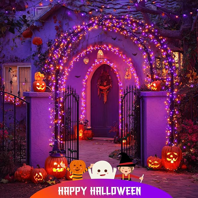 JMEXSUSS Orange and Purple Solar Halloween Lights, 2 Pack Each 100 Led Solar String Lights Outdoor Waterproof for Halloween Tree Christmas Decoration