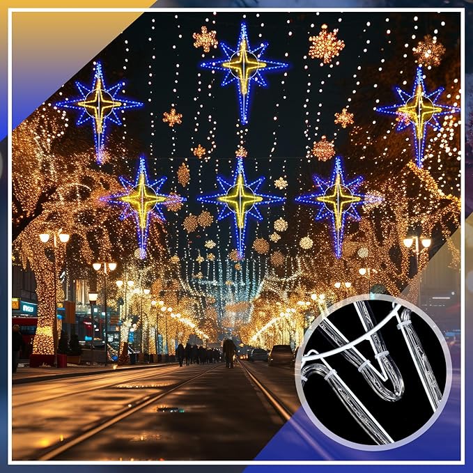 36'' Christmas Star of Bethlehem LED Star Hanging Lights Nativity Holy Family Light for Door Window Porch Wall Decoration Plug Operated Lighted Hanging Tree Topper(Blue, Warm Light)
