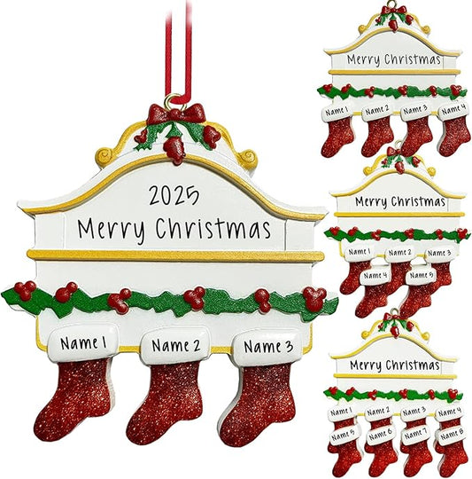 2025 Personalized Christmas Ornaments Family of 2/3/4/5/6/7/8,Custom Christmas Stoking Ornaments Deorations with Names,Customized Xmas Ornament Tree Deorations,Personalized Christmas Ornament Gifts