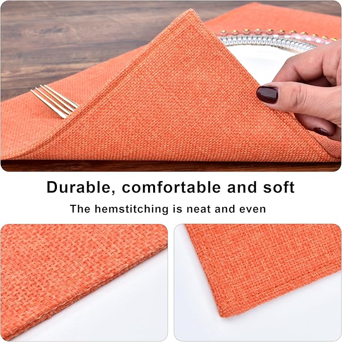 Thanksgiving Orange Cloth Placemats Set of 6 - Easy to Clean Linen Type Fabric Table Placemats -Machine Washable & Heat Resistant Non-Slip Table Mats for Holiday Dining (Orange, 6)