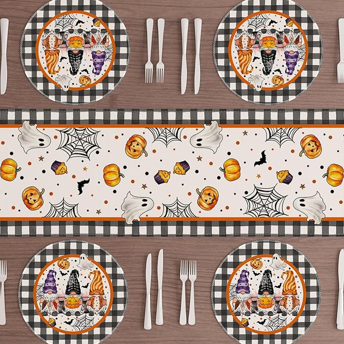 XCHI Spooky Boo Plaid Gnome Halloween Round Placemats Set of 4 Table Mats for Party Home Kitchen Dining Table Decorations 14x14 Inch