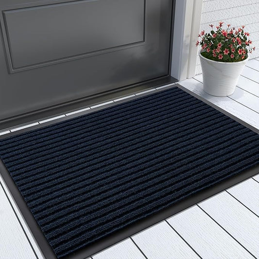 Yimobra Front Door Mat Outdoor Indoor Entrance, 100% Waterproof All-Season All Weather Doormat, Welcome Matt Outside Entry, Non Slip, Low Profile, Heavy Duty Patio Porch Floor Mats,29.5 x 17,Navy Blue