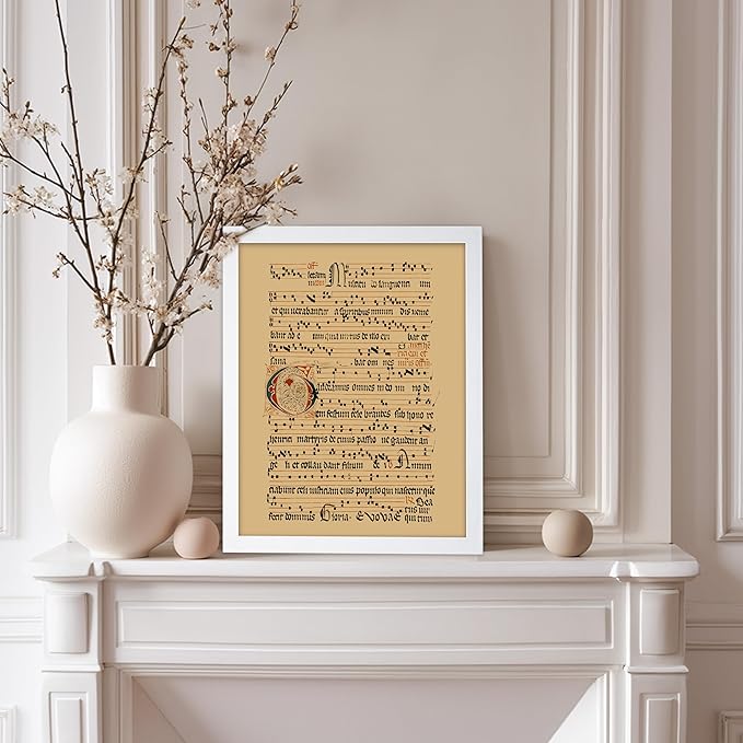 Poster Master Vintage Hymnal Poster - Retro Music Print - Gift for Artist, Friend - Graduale Aboense, Gregorian Chant Manuscript, Score - Wall Decor for Living Room, Bedroom, 8x10 White Framed