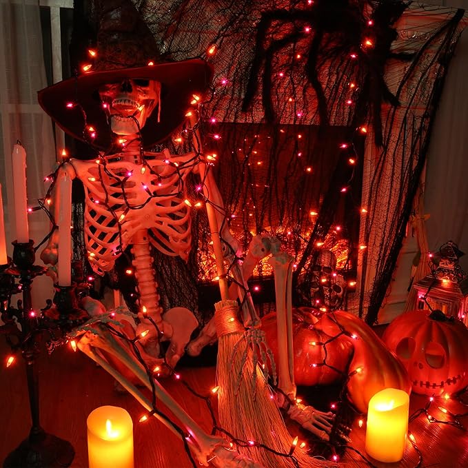 Brizled Orange & Purple Halloween Lights, 100 Count Connectable, UL Certified Incandescent String Lights, Black Wire Mini Lights Set for Indoor/Outdoor Halloween Party Decor