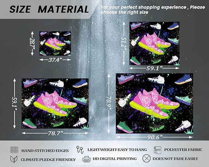 dueeia Sneaker Tapestry Wall Hanging Sneakerhead Ball Party Decorations Basketball Shoes Sports Backdrop for Teen Boys Mens Bedroom Living Room Dorm Wall Decor (90.6"x70.9")