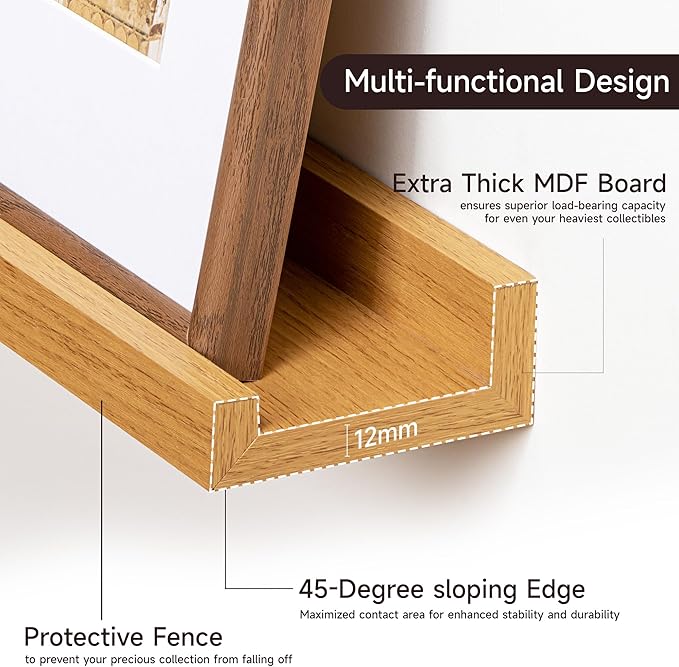 Floating Picture Ledge Shelves for Wall Set of 2, 55 Inches Picture Shelf with Ledge, Nursery Book Shelf for Toys Storage Kids Bookshelf Wall Mounted Living Room Bedroom Decor Frames, Oak