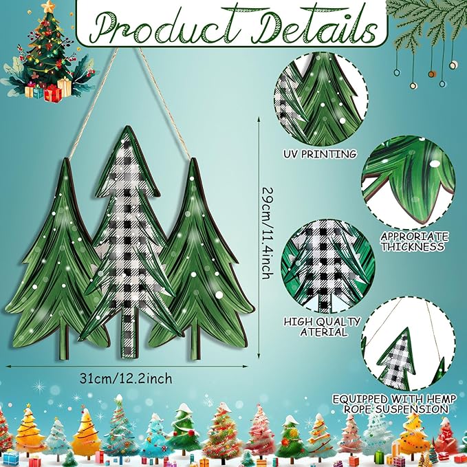 Boao Christmas Tree Wooden Decoration Welcome Door Sign Wooden Hanging Sign Winter Christmas Door Hanger Farmhouse Winter Xmas Home Wall Front Porch Decoration