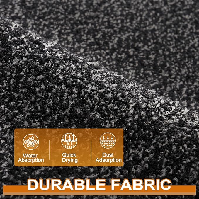 Mibao Front Door Mat, Dirt Trapper Welcome Mat for Outdoor Indoor, Non-Slip Waterproof Doormat, Durable Machine Washable Low Profile Entry Rug for Back Door Outside Patio Porch, 32" x 20", Black