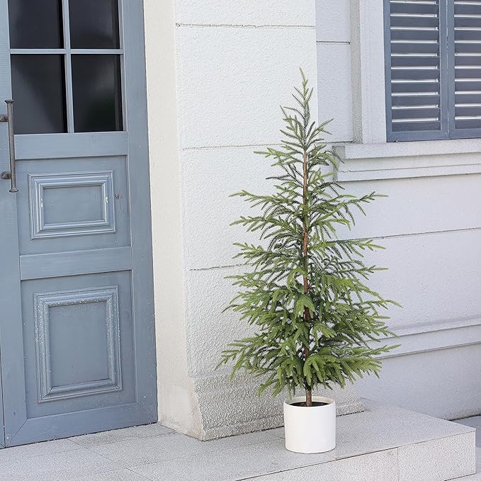 4ft Christmas Norfolk Pine Tree Artificial Christmas Tree Faux Potted Plants for Front Porch Christmas Indoor Outdoor Decor（2 PCS