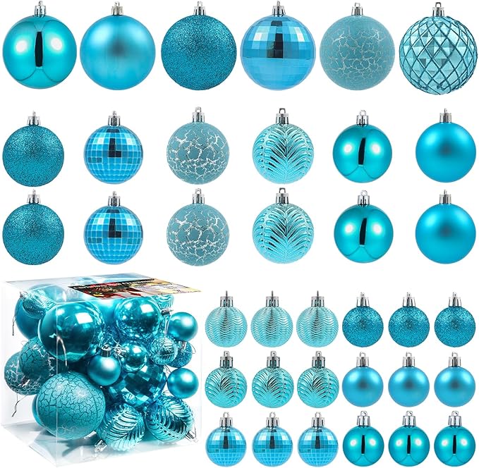 LANGXUN 36pcs Acid Blue Christmas Tree Decorations Balls, Bolas De Navidad, 2025 Christmas Decor, Indoor Outdoor Shatterproof Christmas Ornaments, Xmars Party Wedding Suppiles