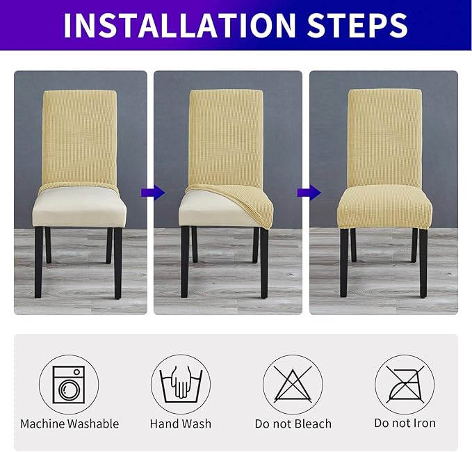 Howhic Stretch Chair Covers for Dining Room Set of 4, Removable Washable Dining Room Chair Covers, Dining Chair Slipcovers Seat Protector, Great Decoration for Home and Banquet (Champagne, 4 Pack)