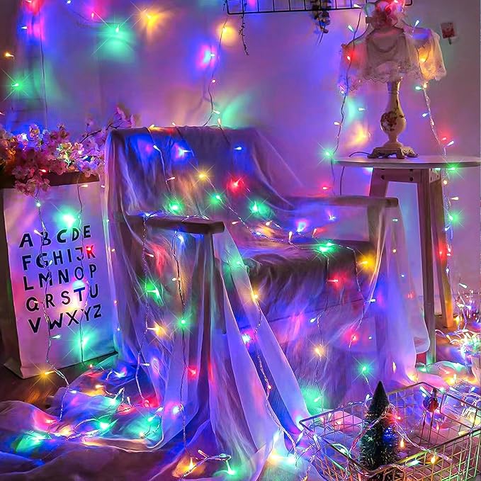 Christmas Lights Indoor Outdoor, 132ft 400 LED Christmas String Lights Indoor 8 Modes Clear Wire, Plug in Waterproof Twinkle Fairy Lights for Bedroom Tree Christmas Decorations, Multicolor
