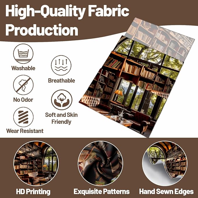 dueeia Book Library Tapestry Wall Hanging Medieval Bookshelf Vintage Window Bookcase Backdrop Wall Decor for Bedroom Aesthetic Living Room Office (90.6"x70.9")