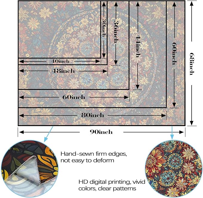 Fowocu Boho Floral Mandala Tapestry Wall Hanging Vintage Bohemian Flower Medallion Tapestry Aesthetic Orange Stained Glass Hippie Extra Large Tapestries for Bedroom Living Room Dorm Decor 90 x 68 Inch