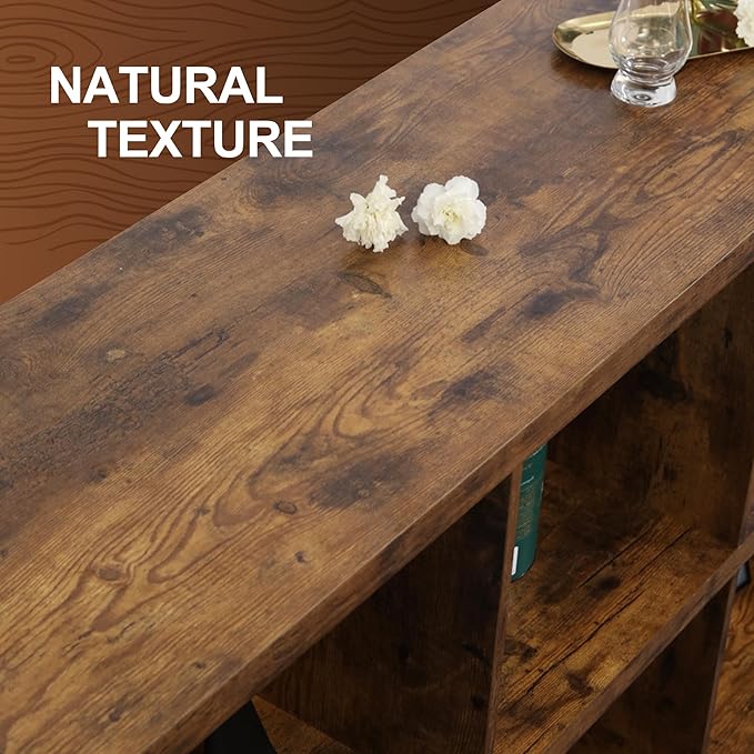 8 Cube Storage Organizer Bookshelf, Industrial Horizontal Bookcase, Accent Cubby Shelf, Media Console Table for Living Room, Home and Office, 63 Inches, Rustic Brown