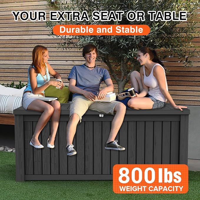 152 Gallon Deck Box Waterproof, UV Resistant Resin Outdoor Storage Box with Hydraulic Rod, Lockable Design and Enhanced Durability for Patio, Garden, and Poolside Use