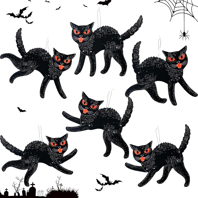 Jeyiour 6 Pieces Vintage Halloween Decor Halloween Jointed Scratch Cats Retro Black Cat Paper Cutouts Decoration for Home Classroom Office Wall Door Office Spooky Party Supplies