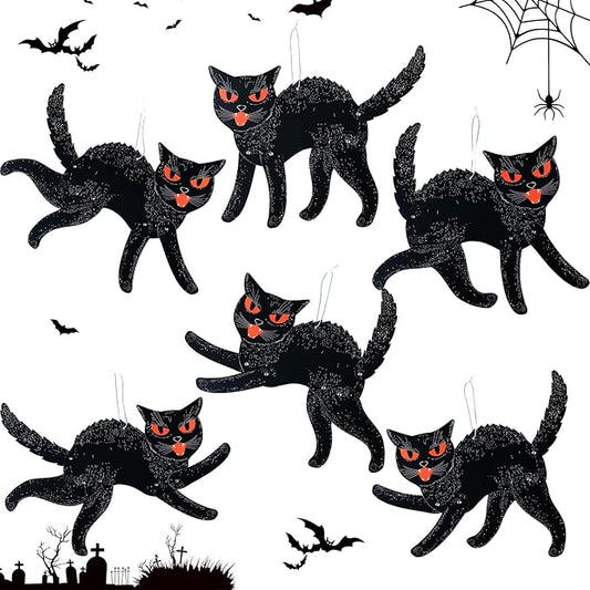 Jeyiour 6 Pieces Vintage Halloween Decor Halloween Jointed Scratch Cats Retro Black Cat Paper Cutouts Decoration for Home Classroom Office Wall Door Office Spooky Party Supplies