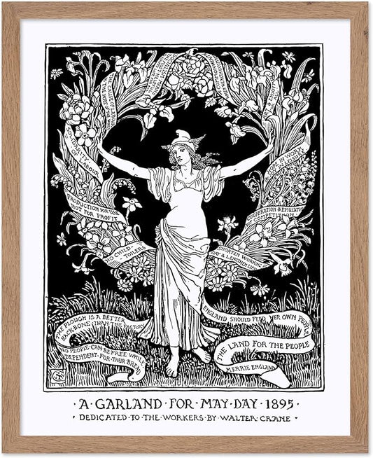 Poster Master Vintage Walter Crane Poster - Retro A Garland for May Day Print - Socialist Art - Gift for Him, Her, Men, Women - Wall Decor for Home, Office, Living Room, 11x14 Beige Framed