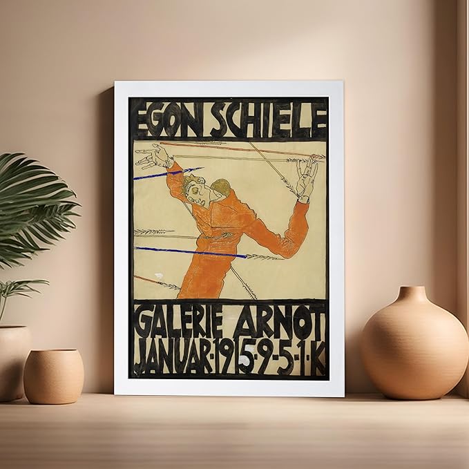 Poster Master Vintage Painting Poster - Retro Expressionism Print - Self Portrait as the Martyred St Sebastian - Gift for Artist, Friend - Wall Decor for Home, Office, 16x20 White Framed
