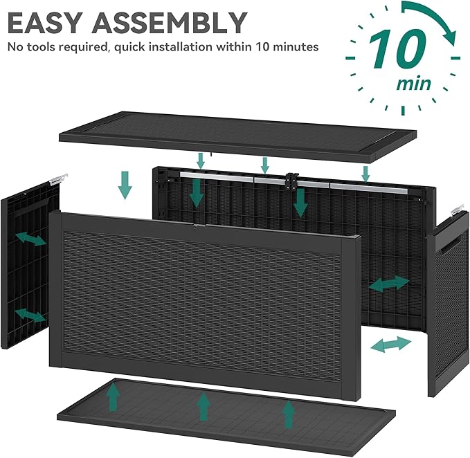 YITAHOME 260 Gallon XXL Large Deck Box, Outdoor Resin Storage Box, Lockable Storage Container for Patio Cushions, Furniture, Garden Tools, Water Resistant (Black)
