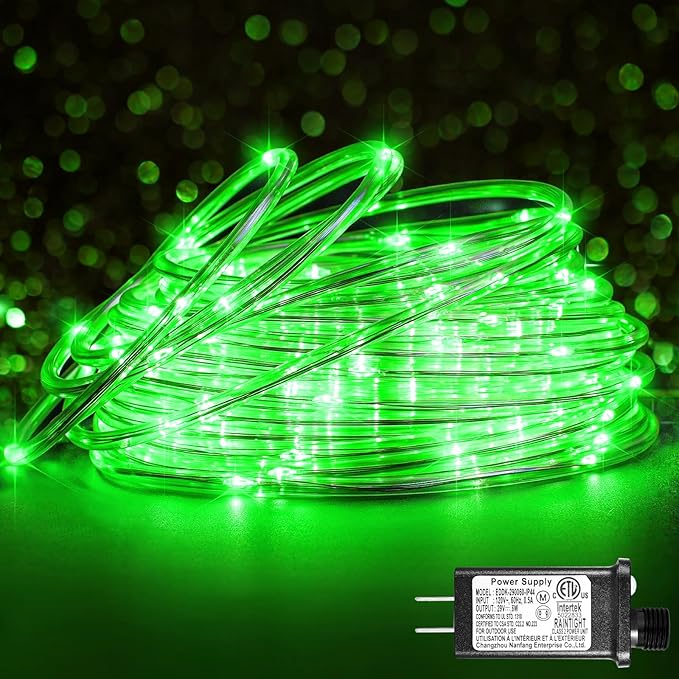 Rope Lights Outdoor, 66FT 200 LED String Lights for Outside Waterproof with 8 Modes, Plug in Connectable Rope Lights for Indoor, Fence, Patio, Garden, Trampoline, Deck, Pool Decorations - Green