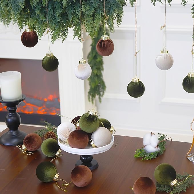 20PCS Velvet Ornaments for Christmas Tree, 2.36INCH Multicolor Flocked Christmas Ornaments Decorations Balls Set Decor