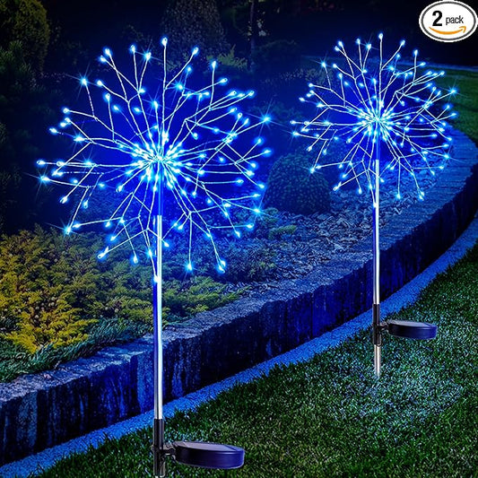 suddus Solar Garden Lights Outdoor Waterproof Decorative, 2Pack 150LED Firework Lights, Solar Fairy Lights for Yard, Garden, Party, Patio, Pathway, Flowerbed - Blue