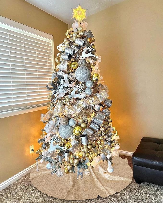 36 Inches Christmas Tree Skirt Champagne Gold Tree Skirt Sequin Glitter Tree Skirt for 4ft Tree Christmas Decoration