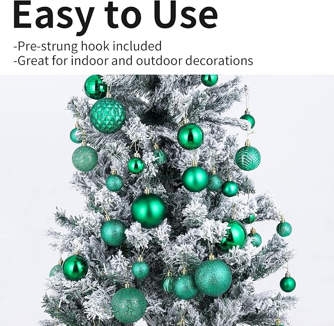 LANGXUN 36pcs Emerald Green Christmas Tree Decorations Balls, Bolas De Navidad, 2025 Christmas Decor, Indoor Outdoor Shatterproof Christmas Ornaments, Xmars Party Wedding Suppiles