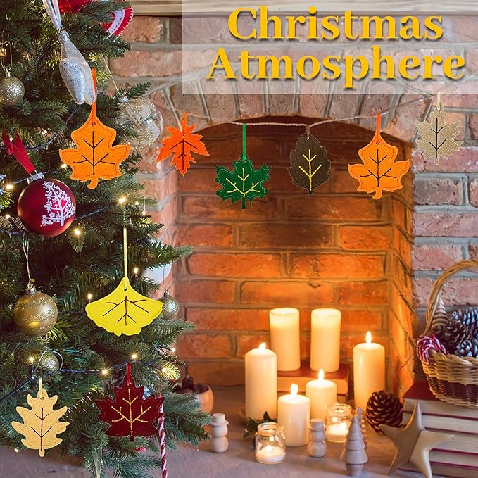 Tegeme 24 Pieces Thanksgiving Felt Ornaments Fall Hanging Decoration for Tree Maple Leaf Cutouts Decor for Thanksgiving Theme Family Party Indoor Outdoor Decor