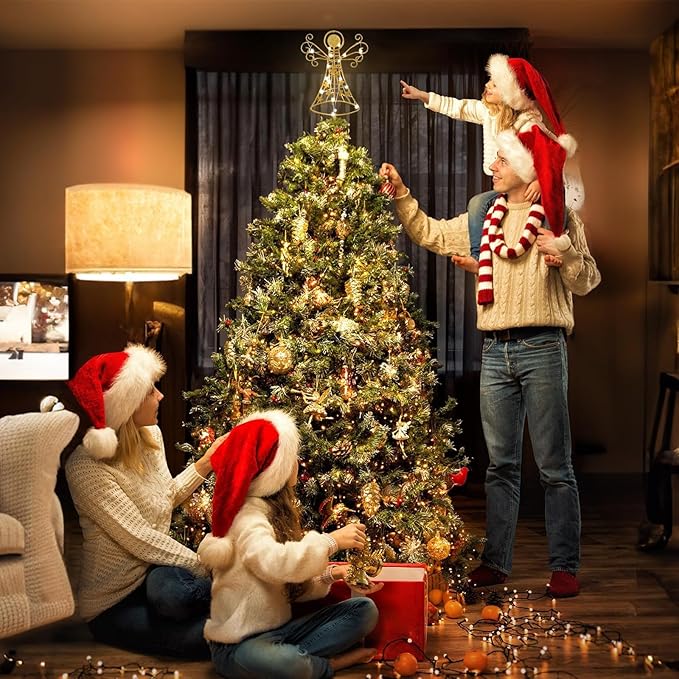 hogardeck Christmas Tree Topper, Glittered Gold Angel Tree Topper for Christmas Treetop, 30 LED Timer Sparkling Tree Toppers for Christmas Tree Decorations