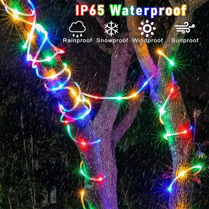 Rope Lights Outdoor, 66FT 200 LED Rope Lights for Indoor with Waterproof 8 Modes, Connectable Clear Tube Lights for Outside, Garden, Patio, Pool, Tree, Party Decorations - Multicolor