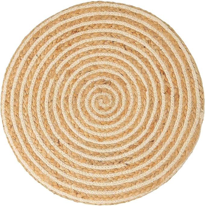 REDEARTH · Cylindrical Pouf Foot Stool Ottoman - Jute Braided Pouffe Poof Sitting Footrest for The Living Room, Bedroom, Nursery, Patio, Lounge & Other Rooms in Home (14.5”x14.5”x16”; Natural Ivory)