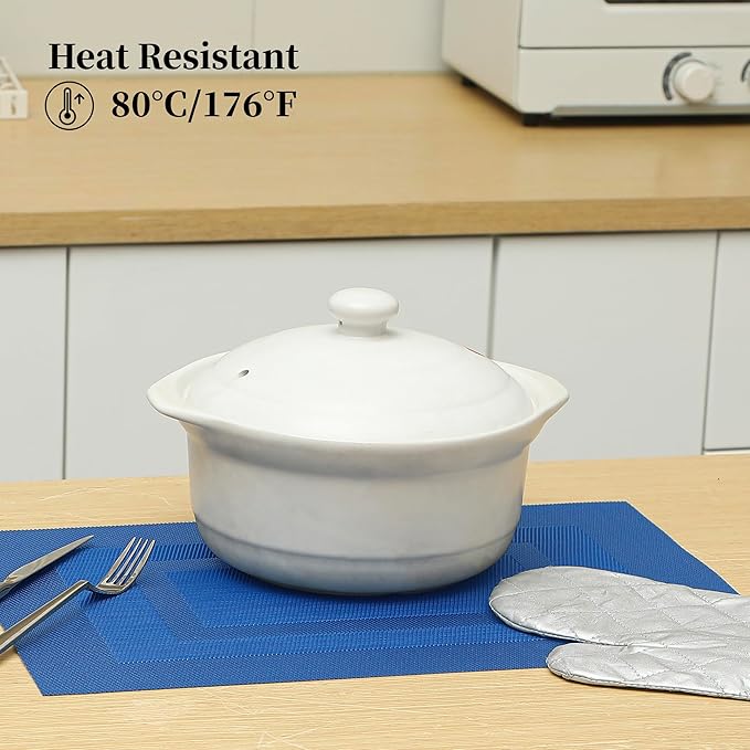 Leetaltree Blue Frame Placemats Set of 4 - Heat Resistant Non-Slip Place mats for Dining Table, Washable Durable PVC Vinyl Woven Table Mats（Blue Frame, 4）