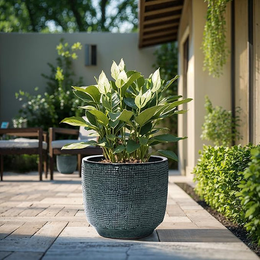 LuxenHome 15.5-Inch Dia Ceramic Plant Pot, Large Indoor Outdoor Decorative Planters with Drainage Hole and Rubber Plug, Modern Green Glazed Round Flower Pot Planter for Home Garden Patio Front Porch