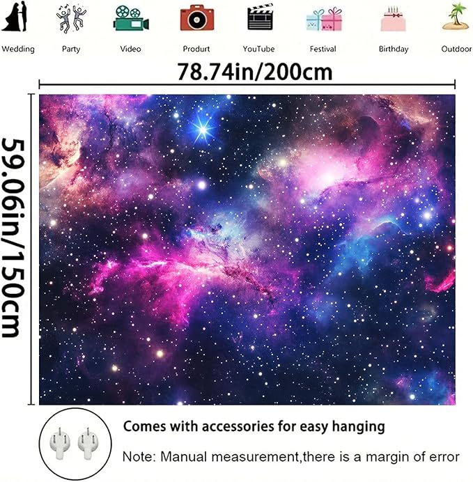 Starlit Patio Galaxy Nebula Blacklight Tapestry UV Reactive Wall Hanging Stars and Cosmic Clouds for Bedroom Dorm Living Room Glowing Universe Decor Fluorescent Trippy Poster 78 x 59 Inch