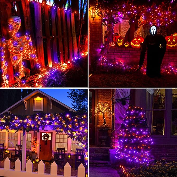 iBaycon 2 Pack 50 LED Battery Halloween Lights, 16.4ft Battery Operated Halloween Lights, Orange Purple Waterproof Twinkle Fairy Lights with 8 Modes & Timer for Indoor Outdoor Halloween Decorations