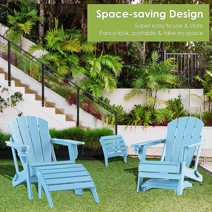 GREENVINES Adirondack-Ottoman | Set of 4 | HDPE Plastic | Outdoor Footrest | All Weather | Foot Rest | Foot Stool | Arctic | for Adirondack Chair | for Patio Backyard Pool