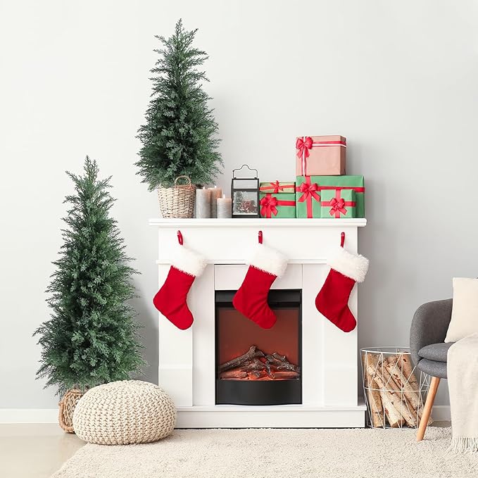 Artificial Cedar Topiary Trees 3FT Set of 2 Lifelike Faux Evergreen Cypress Bushes UV Resistant Outdoor Christmas Trees Realistic Potted Plants for Indoor Outdoor Decor