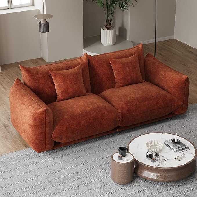 Modern Minimalist Chenille Modular Sectional Sofa, Oversized Couch and Loveseat Set with Thick Cushions, Upholstered Sofa for Small Spaces, Living Room, Bedroom, Office, Apartment(Orange,75" Loveseat)