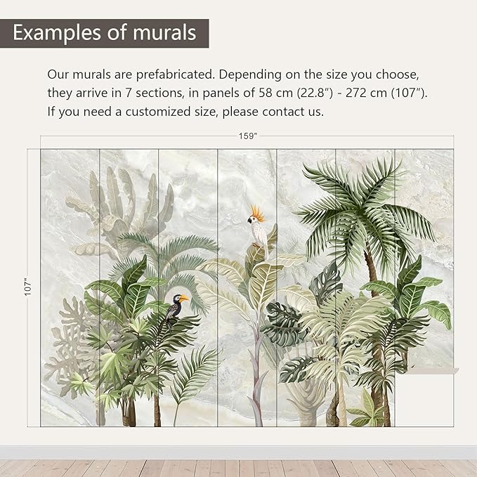 AFZEVEB-Green Forest Nursery Wallpaper Tropical Parrots Wall murals for Kids Room 159"x107" (Not Peel and Stick)