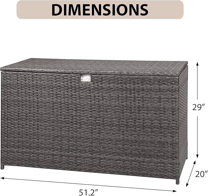 Super Patio Outdoor Patio Storage Box Waterproof, 120 Gallon Large Deck Box Wicker Storage Bin for Cushions, Garden Tools, Gray
